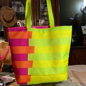 Clinique Neon Striped Tote Bag